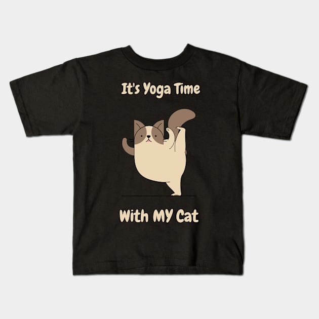 It's yoga time with my cat Kids T-Shirt by DarkMe